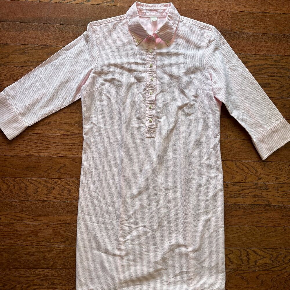J. Crew pink and white stripe half button collared shirt dress- size L